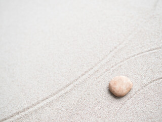 Fototapeta na wymiar Zen Pattern Background, Japanese Garden Sand Line Circle whit Rock Pebble