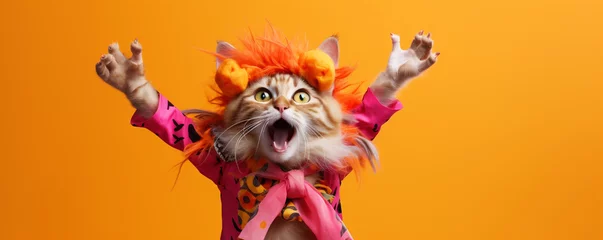 Tuinposter Crazy cat dressed up all fancy with a wild expression- Generative Ai © FATHOM