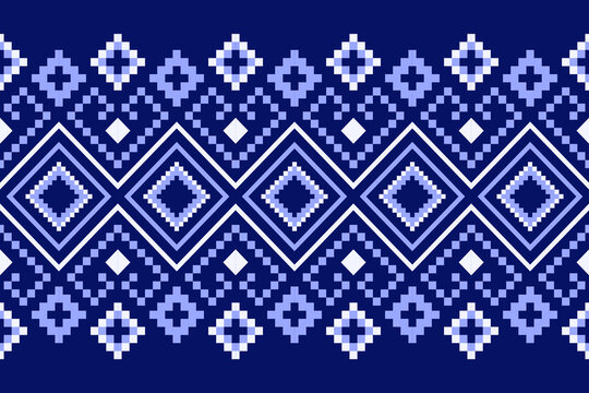 Indigo navy blue geometric traditional ethnic pattern Ikat seamless pattern border abstract design for fabric print cloth dress carpet curtains and sarong Aztec African Indian Indonesian 