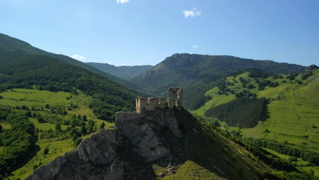 Apuseni Mountains, Romania. Drone footage of Coltesti Fortress, Alba County. 