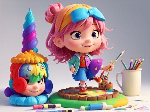 3D cartoon characters of artist kids