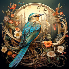 Beautiful Art Nouveau Bird. Generative AI.
A digital illustration of a beautiful bird in the Art Nouveau style.