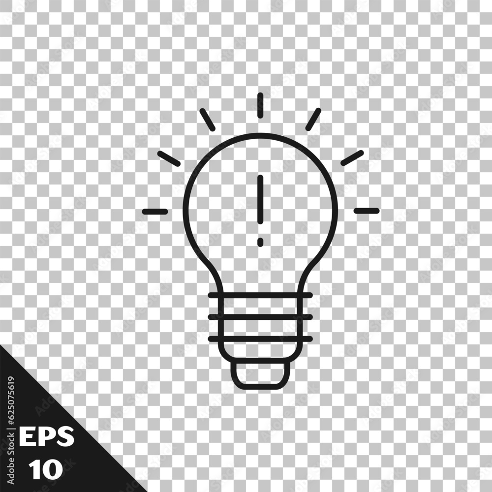 Poster black line light bulb with concept of idea icon isolated on transparent background. energy and idea 