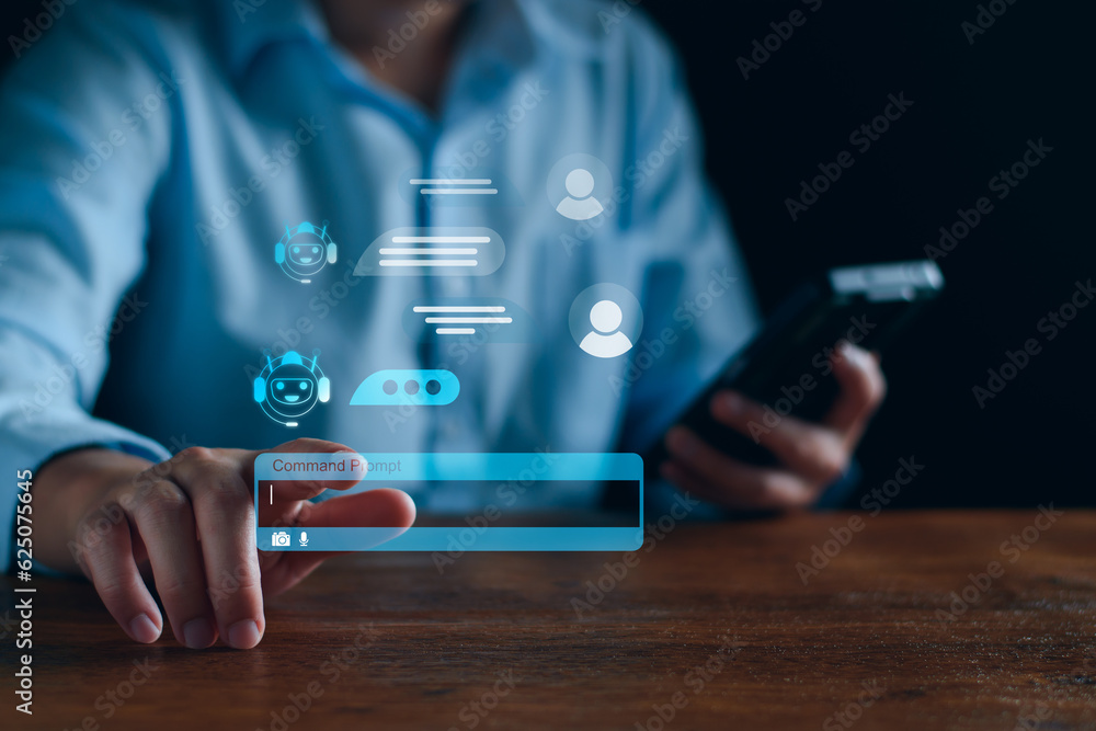 Poster chatbot concept. open ai, artificial intelligence. businessman using technology smart robot ai, ente