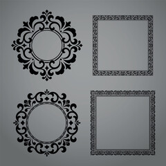 Set of decorative frames Elegant vector element for design in Eastern style, place for text. Floral black and gray borders. Lace illustration for invitations and greeting cards