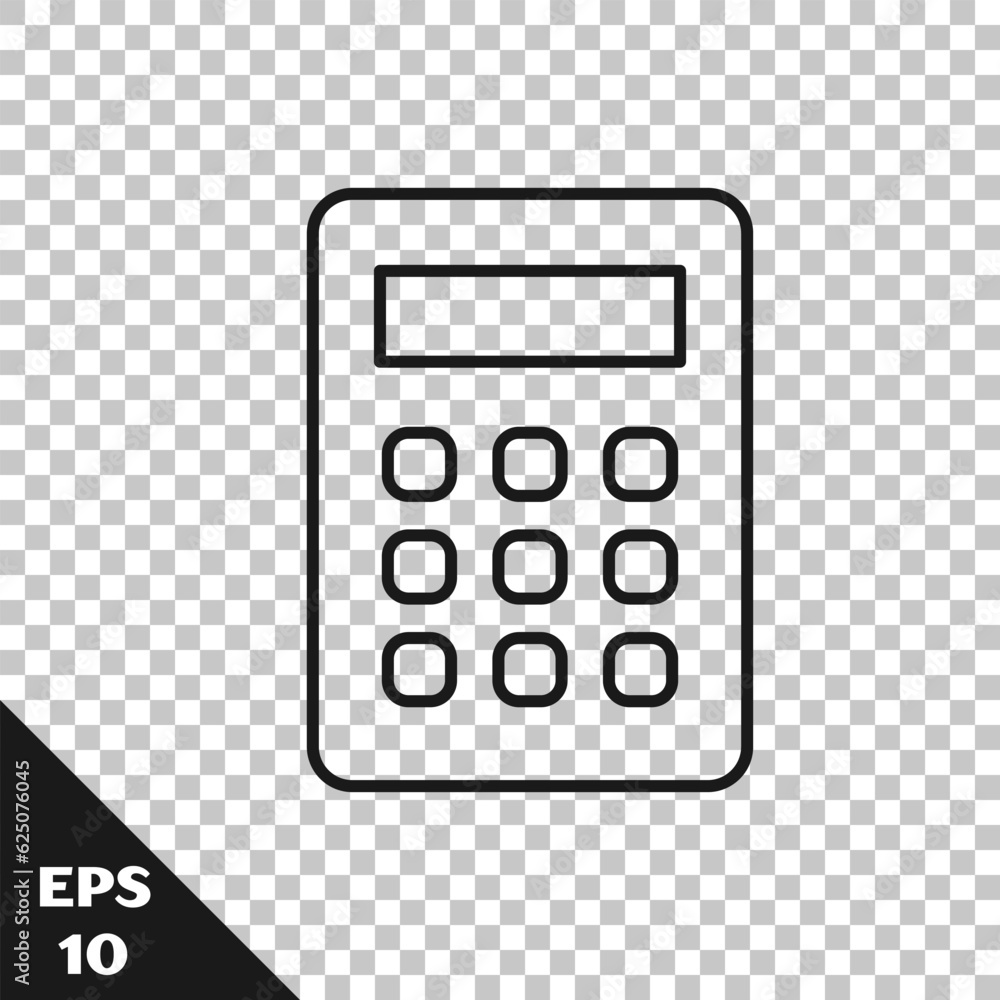 Sticker Black line Calculator icon isolated on transparent background. Accounting symbol. Business calculations mathematics education and finance. Vector