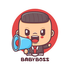 cute baby boss cartoon with megaphone
