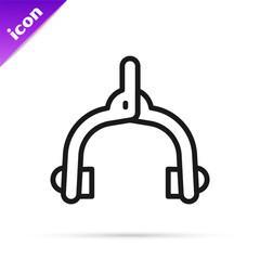 Black line Bicycle brake calipers dual pivot icon isolated on white background. Bicycle brake wire. Vector