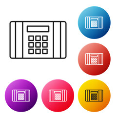 Black line Detonate dynamite bomb stick icon isolated on white background. Time bomb - explosion danger concept. Set icons colorful circle buttons. Vector