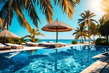 Fototapeta na wymiar pool in the tropical resort generative in ai