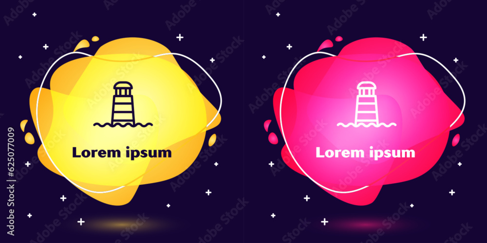 Poster set line lighthouse icon isolated on blue background. abstract banner with liquid shapes. vector