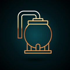 Gold line Oil tank storage icon isolated on dark blue background. Vessel tank for oil and gas industrial. Oil tank technology station. Vector