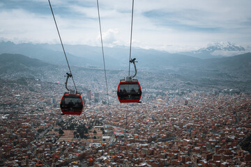 Two cable cars in the city