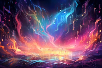 "Melodic nightcore: the music treble with colorful streaks, Generative AI