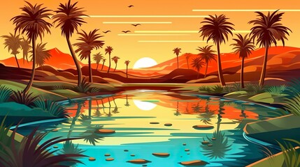 Abstract background oasis of palm. Mesmerizing banner showcasing a serene oasis of palms through a captivating illustration. Generative AI.