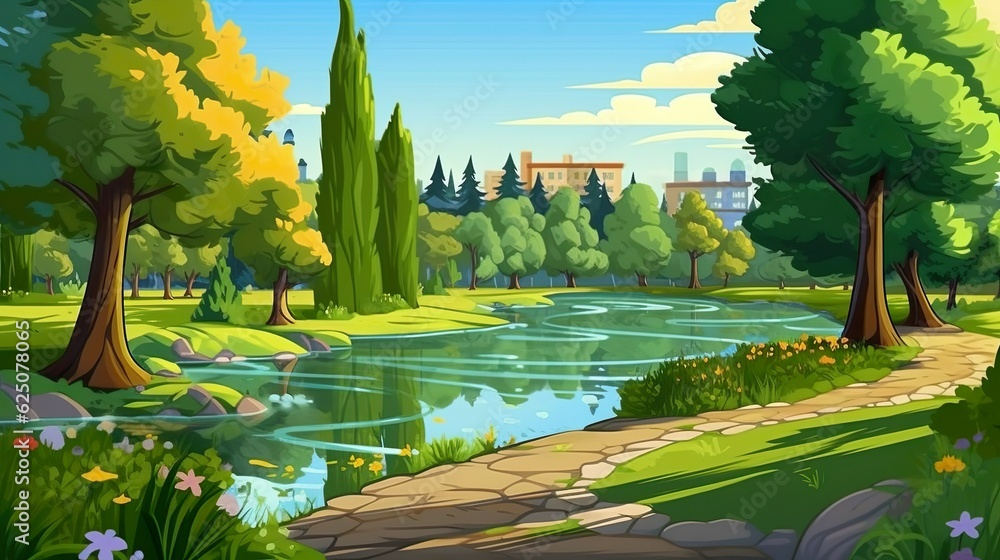 Wall mural Abstract background city park. Banner with a picturesque city park illustration against a natural background. Generative AI.