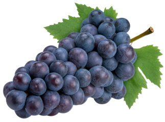 Organic black grapes in  Bamboo basket, Fresh Kyoho Grape isolate on white background PNG File.