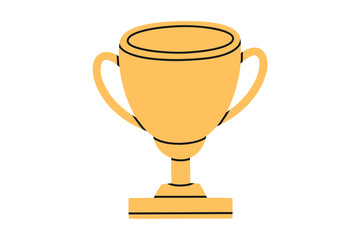 Hand drawn cute illustration of school award cup. Flat vector college competition or contest winner in colored doodle style. Education or study sticker, icon. Back to school. Isolated.