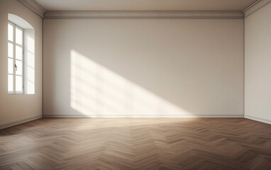 Fototapeta premium Empty minimal room interior design with fishbone flooring