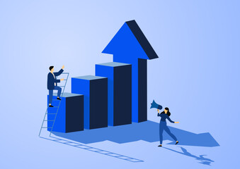 Business goal achievement, Career ladder progress and advancement, Professional competition, Success in business. Vector illustration flat