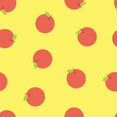 Red Apple Fruits Digital Paper. Apples on Yellow Background.