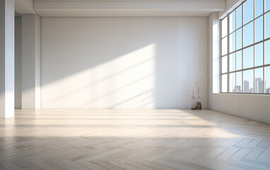 Fototapeta premium Empty minimal room interior design with fishbone flooring