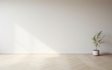 Empty minimal room interior design with fishbone flooring
