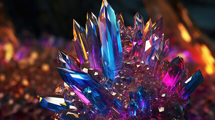 Amazing bright and shiny Titanium Quartz crystal cluster background. Jewel mineral detailed macro. Generative AI