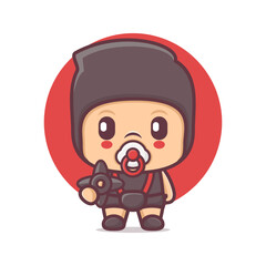 cute ninja baby cartoon character vector illustration © yoongart