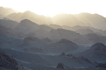 mountains in the fog