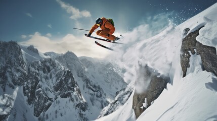 Naklejka na ściany i meble Freestyle skier photo realistic illustration - Generative AI.