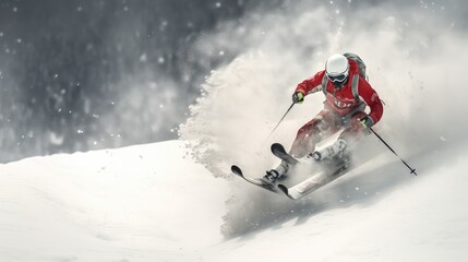 Freestyle skier photo realistic illustration - Generative AI.