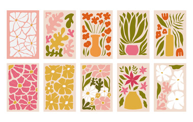 Fototapeta na wymiar Modern floral posters with flowers. Abstract art. 