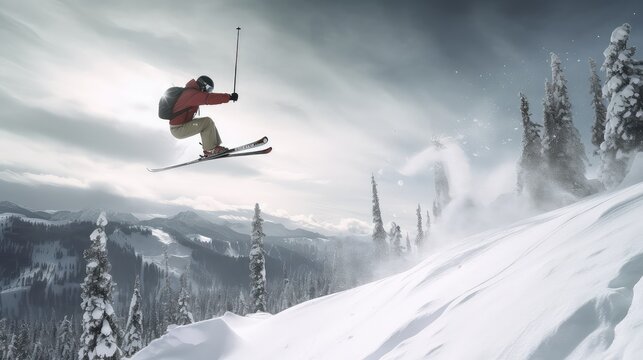 Freestyle skier photo realistic illustration - Generative AI.