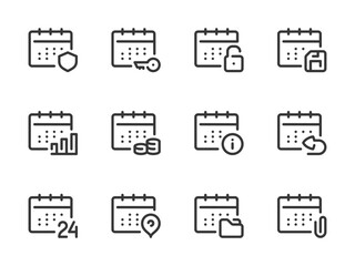 Calendar, Timetable and Date vector line icons. Schedule, Event and Appointment outline icon set.