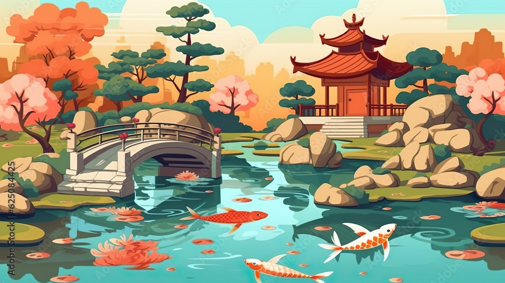 Poster abstract background japanese garden. creating of a captivating banner design with a nature-inspired 