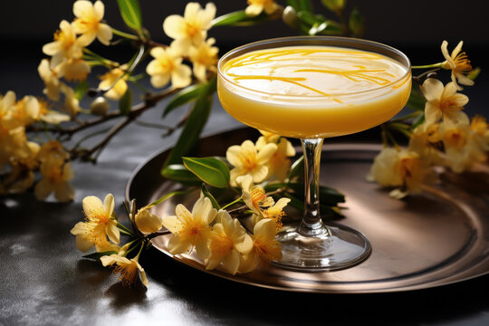 Orange Cocktail, Delicious Drink for Party and Celebrations, Beautiful Beverage with Flowers - Generative Ai
