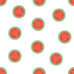 Red and Green Watermelon Fruits Digital Paper. Watermelon on White Background.
