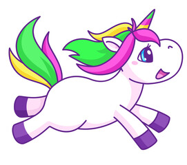 Running unicorn. Magic fairytale creature. Sweet character