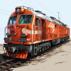 2d perspective illustration of an old locomotive moving towards its destination. Vintage and retro design.