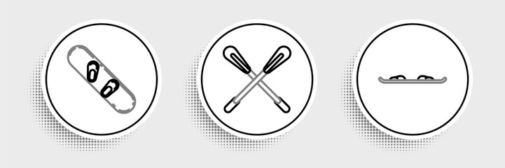 Set line Snowboard, and Crossed paddle icon. Vector