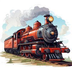 Fototapeta premium 2d perspective illustration of an old locomotive moving towards its destination. Vintage and retro design.