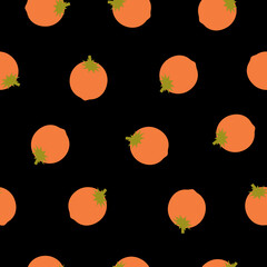 Orange Persimmon Fruits Digital Paper. Persimmon on Black Background.