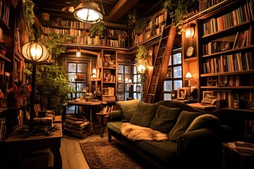 Cozy Bookstore: Explore Literary Delights in a Quiet Ambiance with Shelves Full of Books, generative AI