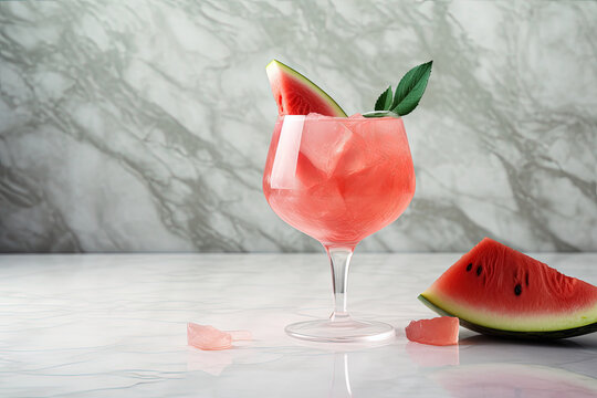 Pink Watermelon Cocktail, Delicious Drink for Celebration and Party, Beautiful Beverage with Flowers - Generative Ai