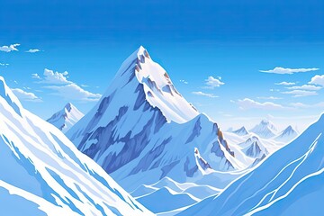 Snow-Capped Mountain Majesty: Majestic Range with Clear Blue Skies and Pristine White Slopes, generative AI