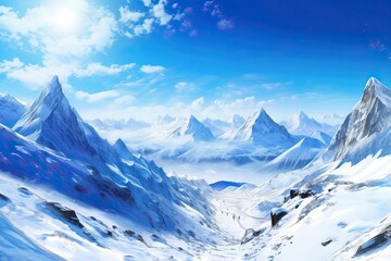 Obraz premium Snow-Capped Mountain Range: Majestic Beauty with Clear Blue Skies and Pristine White Slopes, generative AI