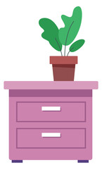 Nightstand icon. Bedroom dresser. Bedside table with houseplant