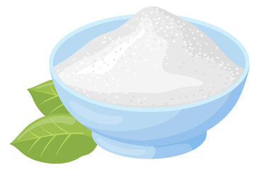 Ceramic bowl with white powder. Cartoon cooking ingredient icon