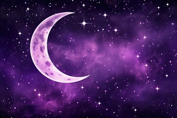 Obraz na płótnie Canvas Shimmering Stars and Crescent Moon: A Mystical Purple Galaxy Background, generative AI